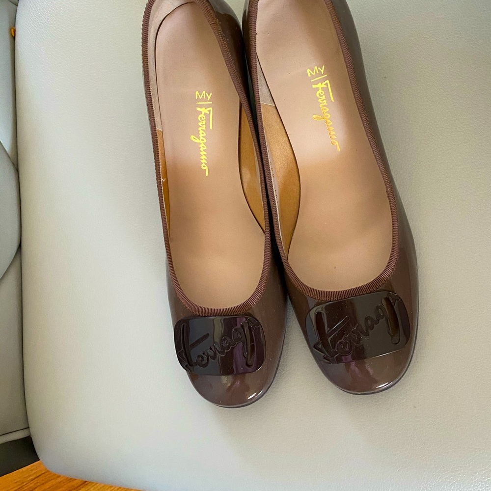 Pair of ferragamo shoes.